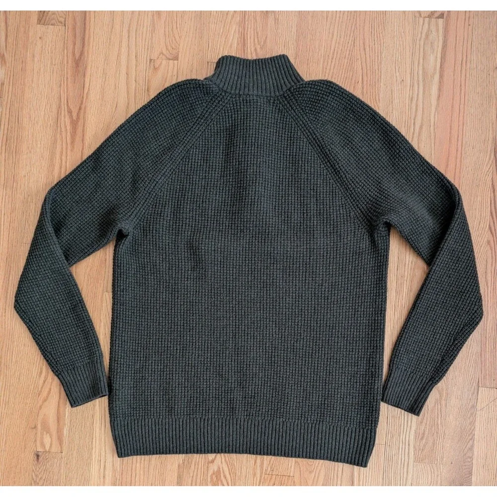 Banana Republic Sweater Mens L Italian Yarn Waffle Knit Wool Henley Dark Green